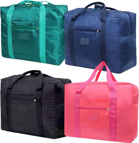 Travel Duffel Bag Lightweight Foldable Travel Bag for Women and Men Waterproof Tote Carry On Luggage Bag Weekender Overnight Bag (Blue+Green+Red+Black) - color: 4PCS