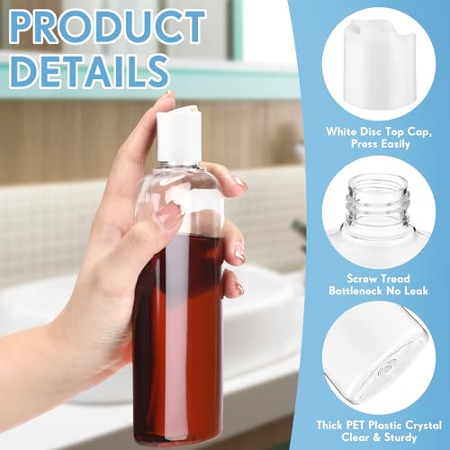 Domensi 24 Pcs Plastic Bottle Squeeze Containers with Disc Cap Travel Bottles Reusable Empty Toiletries Shampoo Containers Refillable Travel bottles for Shampoo Lotions (10oz,White) - color: White, size: 10oz