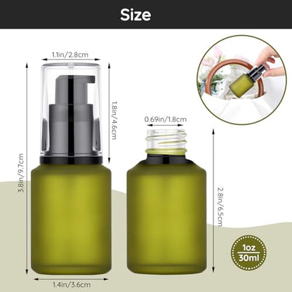 Segbeauty 1oz Frosted Glass Empty Travel Size Containers for Creams, 5pcs Refillable Lotion Pump Bottle Dispenser, 30ml Small Liquid Travel Containers, Green Mini Lotion Container Pump Dispensers - color: Green, style: 5pcs 1oz