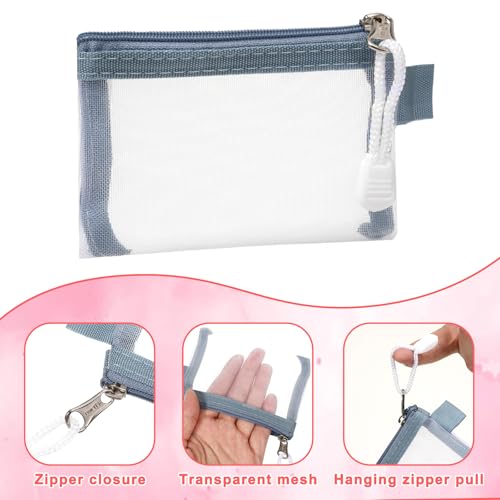 Skrfren 5pcs Mini Zipper Mesh Bags, 3" x 4.3" Nylon Small Zipper Mesh Pouch Key Holder Clear Travel Kit Storage Coin Purse Portable Cosmetic Pouch for Small Items Key Lipstick Credit Card