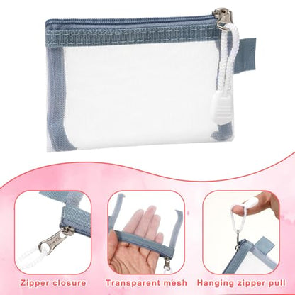 Skrfren 5pcs Mini Zipper Mesh Bags, 3" x 4.3" Nylon Small Zipper Mesh Pouch Key Holder Clear Travel Kit Storage Coin Purse Portable Cosmetic Pouch for Small Items Key Lipstick Credit Card