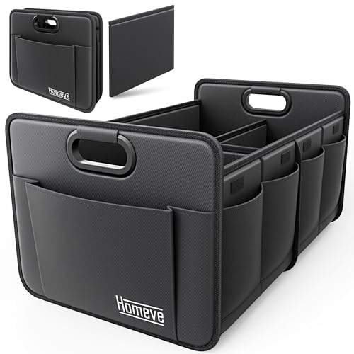 Homeve Car Trunk Organizer for SUV, 18.5Gal Large Capacity No-Sag Heavy Duty, Foldable Waterproof Anti-Slip Storage with 12 Pockets, Fit Sedan,Truck, Universal Car Accessories, Black, Large, 2 Compart - color: Black, size: 2 Compart
