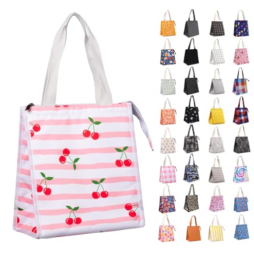 iknoe Insulated Lunch Bag for Women & Adults, 9L Foldable Wide-Open Cooler Bag with Pockets, Leakproof & Portable, for Picnic, Office, Beach(Cherry) - color: Cherry, size: Zipper Closure