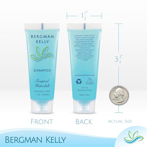 Bergman Kelly - Hotel Toiletries Bundle - Tropical Waterfall, 1 oz each, 18800 pcs - 4-Piece Set: Rectangular Bar Soap, Shampoo, Conditioner & Body Lotion (4700 each) - Bulk Mini Guest Amenities - size: Full Pallet (18800 Pieces)