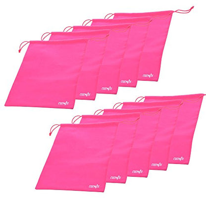 Cosmos 10 Pcs Travel Shoe Bags Shoe Organizer Pouch Storage String Bags for Travel Trip Carrying Packing, Dust-proof Non-Woven Fabric in Drawstring, 13.75" x 11" (Hot Pink)