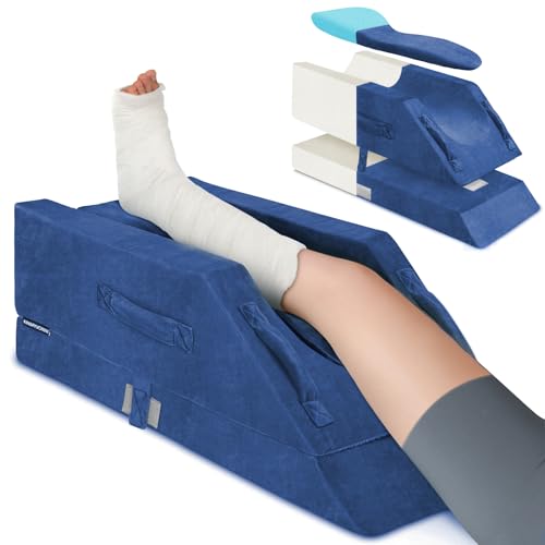 KingPavonini 4-Height Adjustable Leg Elevation Pillows for After Surgery with Ergonomic Curve, Memory Foam Wedge Pillow for Legs Swelling, Blood Circulation and Pain Relief, Blue (Single Leg) - color: Blue, size: Single Leg (Upgraded)