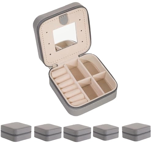 KElofoN 5 packTravel jewelry case Travel jewelry box Travel Jewelry Organizer Small Jewelry Organizer Box for Girls Women with Mirror (Grey-5) - color: Grey-5