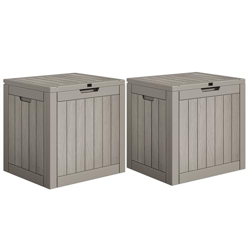 YITAHOME 30 Gallon Deck Boxes 2 Pack, Waterproof Outdoor Storage for Cushions, Tools & Pool Accessories, Resin Package Delivery for Patios, Gardens & Decks, Taupe - color: Taupe, size: 30 Gallon 2pcs