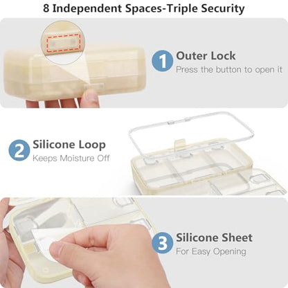 FYY Weekly Pill Organizer with Labels,8 Compartments Travel Daily Pill Case Airtight Moistureproof Large Pill Box to Hold Vitamins, Fish Oil, Supplements,Cotton Swab and Bandages-Beige - color: Beige