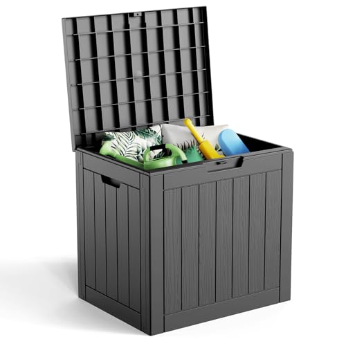 EasyUp 36 Gallon Outdoor Storage Box Waterproof, Resin Outdoor Deck Box, Deck Boxes for Garden Tools Equipment and Cushions (Black) - color: Black, size: 36 Gallon