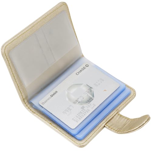Wisdompro Credit Card Holder, Slim Leather RFID Blocking Wallet Debit Card Protector Organizer Case (20 Card & 7 Memory Card Slots)-Vertical Gold - color: Gold, size: Vertical