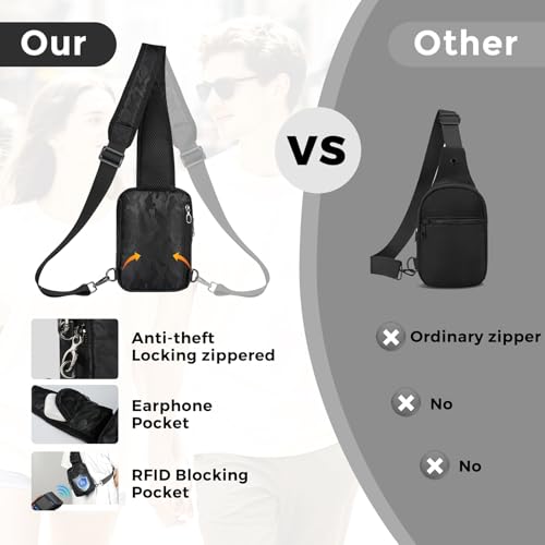 VADOO Sling Bag, Crossbody Bag with Zipper Lock, RFID Blocking & Water Resistant for Men and Women - color: Camouflage Black