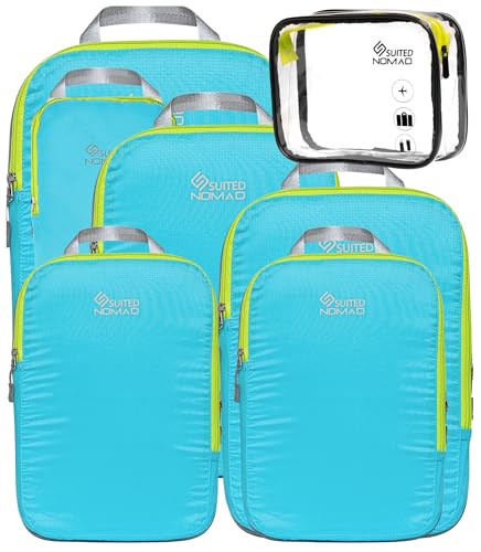 SUITEDNOMAD Ultralight Compression Packing Cubes Set, Suitcase and Backpack Travel Organizer Bags (Turquoise, 7Piece) - color: Turquoise, size: 7Piece