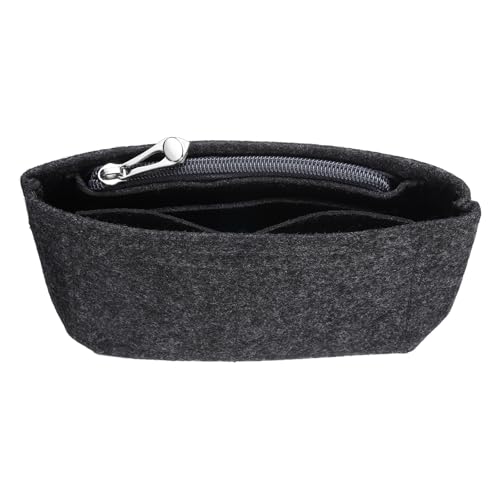 uxcell Purse Organizer Insert, Small Felt Handbag Organizer Mini Bag Storage & Finishing Inner Bag Liner with Zipper for Chic Backpack Tote Shoulder Bags, Dark Gray - color: Dark Gray
