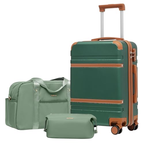 LONG VACATION Carry On Luggage Set 3 Piece, 20 Inch ABS+PC Hardshell Carry on Suitcase with Spinner Wheels TSA Lock & YKK Zipper - color: Green Brown, size: 3 Piece Set (20 Inch)
