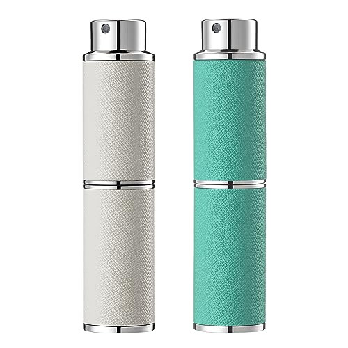 Travel Perfume Bottle Refillable - 8ML Leather Empty Mini Cologne Spray Atomizer Men - Small Fragrance Sample Sprayer - Portable Refill Travel Essentials Container with White Gree - color: White, Green