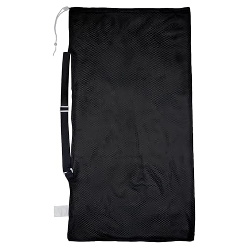 Champion Sports Mesh Equipment Bag – Heavy-Duty Nylon Drawstring Bag with Lock & ID Tag, Breathable Storage Sack for Balls, Swim Gear, Laundry & Toys, Multiple Sizes & Colors - color: Black, size: 24" x 48" with Shoulder Strap