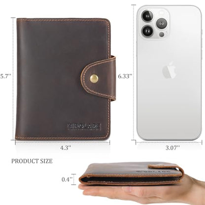 Polare Full Grain Leather Slim and Soft RFID Blocking wallet For Men Snap Bifold Travel Wallet Passport Holders 2 Passports (Dark Brown) - color: Dark Brown