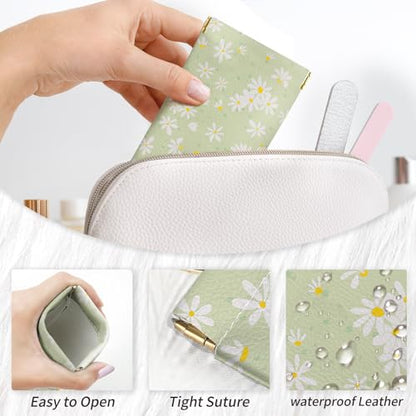 Glasses Case Soft, Eyeglass Cases for Women Portable Squeeze Top PU Leather 2 Pack Glasses Pouch with Cleaning Cloth - color: 2pcs Black Daisy+green Daisy