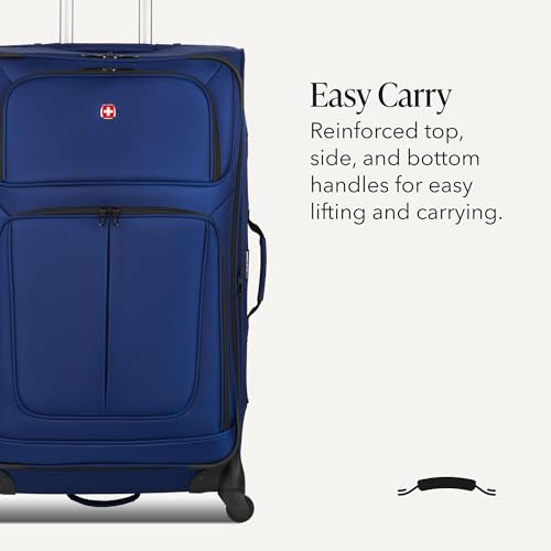 SWISSGEAR Sion Softside Expandable Spinner Luggage Durable Lightweight Travel Suitcase, Blue, Checked-Large - color: Blue, size: Checked-Large