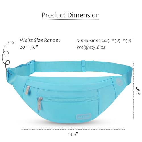 MAXTOP Large Crossbody Fanny Pack with 4-Zipper Pockets,Gifts for Enjoy Sports Festival Workout Traveling Running Casual Hands-Free Wallets Waist Pack Phone Bag Carrying All Phones - color: Water Blue, style: Large Fanny Pack(4 Zipper Pockets)