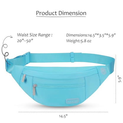 MAXTOP Large Crossbody Fanny Pack with 4-Zipper Pockets,Gifts for Enjoy Sports Festival Workout Traveling Running Casual Hands-Free Wallets Waist Pack Phone Bag Carrying All Phones - color: Water Blue, style: Large Fanny Pack(4 Zipper Pockets)