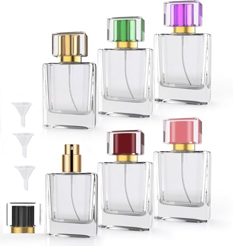 6 Pack Refillable Perfume Atomizer 50ml 1.7oz Large Perfume Bottle for Essential Oils, Perfumes,Empty Clear Glass Mist Spray Bottle for Traveling and Outgoing - color: Multi-colored