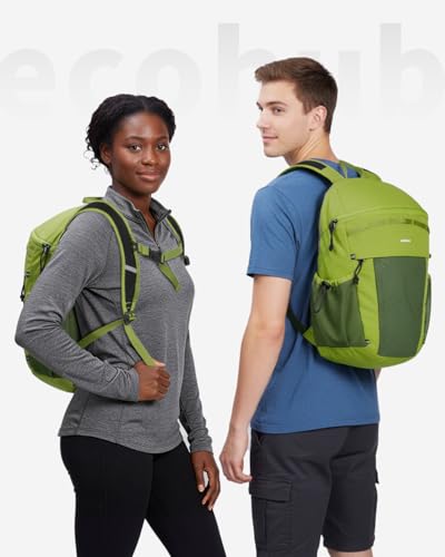 ECOHUB 15L Lightweight Casual Daypack, Packable Backpack for Daily Use, Hiking & Travel, Foldable Small Backpack with Stretch Mesh Pockets, Water-Resistant Nylon, Reflective Design - color: Green