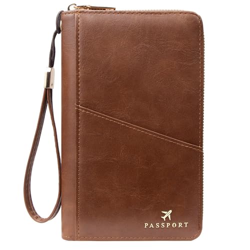 Family Passport Holder for Travel Women and Men RFID Passport Holder with Zipper Passport Case Passport cover Passport Wallet Travel Essentials and Accessories(1-2, Dark Brown) - color: Dark Brown