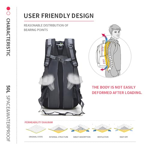 Bseash 50L Hiking Backpack, Water Resistant Lightweight Outdoor Sport Daypack Travel Bag for Camping Climbing Skiing Cycling (Dark Purple - With Shoe Compartment) - color: Dark Purple - With Shoe Compartment