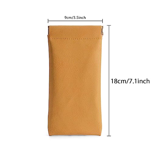 3 Pack Leather Eyeglasses Cases PU Soft Sunglasses Pouch Squeeze Top Portable Glasses Cases for Men Women - color: Pink Yellow Green