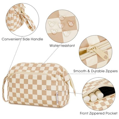 Narwey Large Checkered Makeup Bag Women Wide-open Make up Bag Travel Cosmetic Bag Organizer Toiletry Bag for Cosmetics Toiletries Accessories (Light Checkerboard) - color: Z-Light Checkerboard