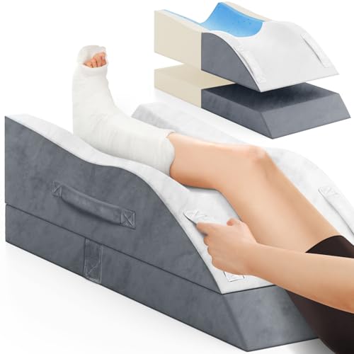 Leg Elevation Pillows, Wedge Pillow for After Surgery, Memory Foam Leg Support Adjustable, Comfort Care for Back Knee Hip Ankles Pain, Knee Pillow for Sleeping Blood Circulation Dark Grey & White - color: Dark Grey & White, size: Single Leg