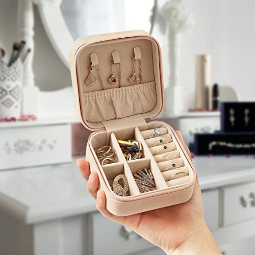 ZPROW Travel Jewelry Case, Mini Portable Jewelry Travel Boxes, Small Jewelry Organizer for Rings, Earrings, Pendants, Watches, Necklaces, Lipsticks Organizer Storage Holder Case (Pink) - color: A1 - Pink 1 Pack