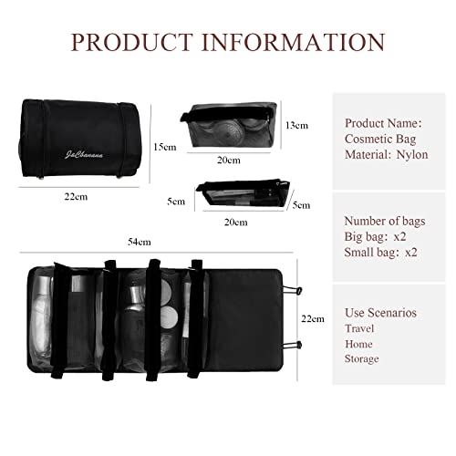 LumiSyne 4 In 1 Detachable Toiletry Bag Hanging Roll-Up Makeup Bag Large Capacity Travel Wash Bag Mesh Cosmetic Bag Portable Foldable Toiletry Bag Waterproof Cosmetic Organizer Bag For Travel Daily - color: Black