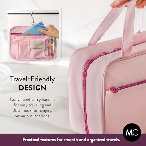 Kids Travel Organizer – Multi-Compartment, Water-Resistant Hanging Bag for Toys, Snacks, & Activities - Compact, Lightweight Design with Hook & Carry Handle - Perfect for Travel Use (Pink, Large) - color: Pink, size: Large