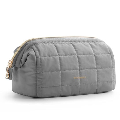 BAGSMART Makeup Bag Travel Toiletry Bag, Puffy Padded Make Up Bags for Women Makeup Organizer Case, Wide-open Pouch Purse Travel Essentials Toiletries Accessories Brushes, Gray - color: 06-Grey