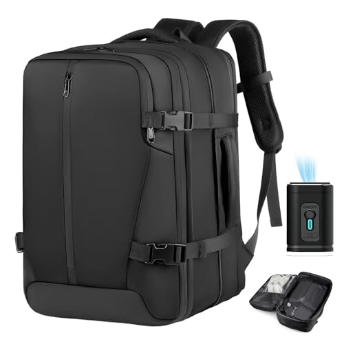 Vacuum Seal Backpack Travel with Pump, Expandable Vacuum Backpack with Air Compression System, Airback Vacpack TSA Lock Water Resistant Carry-On Luggage (Black) - color: Black