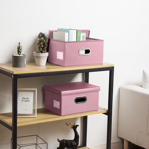 PRANDOM Collapsible Storage Box with Lid [1-Pack] Leather Fabric Foldable Storage Bin Organizer Container Basket Cube with Cover for Home Bedroom Closet Office Nursery Pink (13.6x9.6x6.9) - color: Pink, size: Small(1-Pack)
