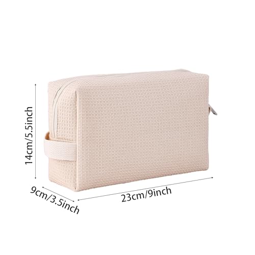 DYSHAYEN Waffle Makeup Pouch Bag, Small Travel Cosmetic Bag, Gifts for Women Bridesmaid,Wedding,Christmas (Beige) - color: Beige
