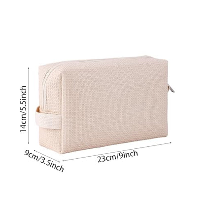 DYSHAYEN Waffle Makeup Pouch Bag, Small Travel Cosmetic Bag, Gifts for Women Bridesmaid,Wedding,Christmas (Beige) - color: Beige