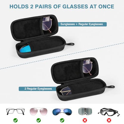 MoKo Double Eyeglass Case, Hard Shell Dual Glasses Case, Travel Sunglass Organizer with Zipper, Eyeglasses Storage Box - color: Black-rectangular