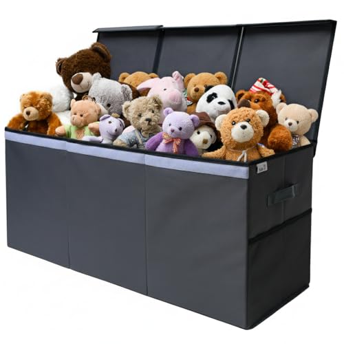 SoftOwl Extra Large Toy Storage Organizer with Lid - Sturdy, Collapsible Toy Chest Storage Box Design - Toys Bin with Dividers for Kids, Nursery, Bedroom, Playroom 37"x16"x14" - color: Gray with Black Trim