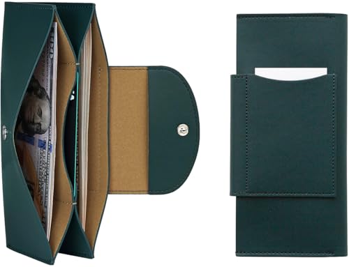 carrotez All-in-One Long Bifold 2-Tier PU Leather Wallet for Women, Money Organizer for Travel, Budgeting, Cash Envelope Wallet for Carrying Cash, Credit Cards & Business Cards - Dark Green - color: Dark Green