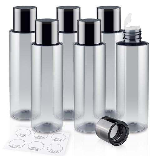 150ML/5OZ Travel Size Toiletries, 6 Pack Travel Size Containers, Leak Proof Plastic Bottles for Shampoo, Lotion, Body Wash with 6pcs Labels - color: Grey, size: 150ml(6pcs)