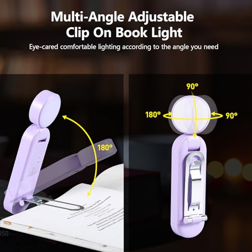 VAVOFO USB Rechargeable Book Light, Blue Light Blocking, Amber Clip On Bookmark Reading Light for Bookworms with Eye Care 6 LED Modes - color: Purple
