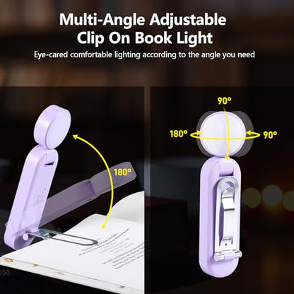 VAVOFO USB Rechargeable Book Light, Blue Light Blocking, Amber Clip On Bookmark Reading Light for Bookworms with Eye Care 6 LED Modes - color: Purple