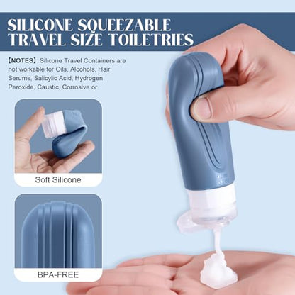 Travel Bottles for Toiletries, 3oz TSA Approved Travel Size Toiletries, Silicone Leak-Proof Refillable Containers, Squeezable Liquid Essentials Bottles W/Clear Bag (BLUE) - color: BLUE