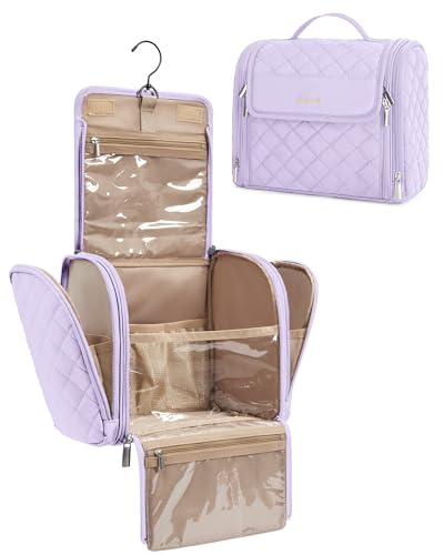 BAGSMART Travel Toiletry Bag, Large Capacity Cosmetic Bags for Women with Hanging Hook, Water-resistant for Toiletries Accessories Brushes Sponge, With Handle - color: Lavender Purple, size: Large