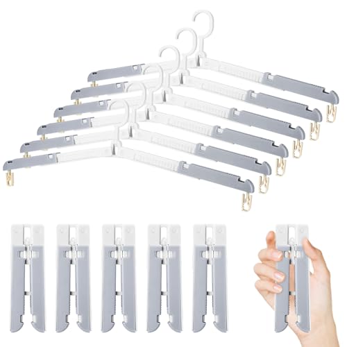 Foldable Travel Hangers for Cruise, 6 Pack Portable Collapsible Hanger with Clips, Folding & Space-Saving Suitcase Hangers for Travel, Grey-White (Grey-White) - color: Grey-white